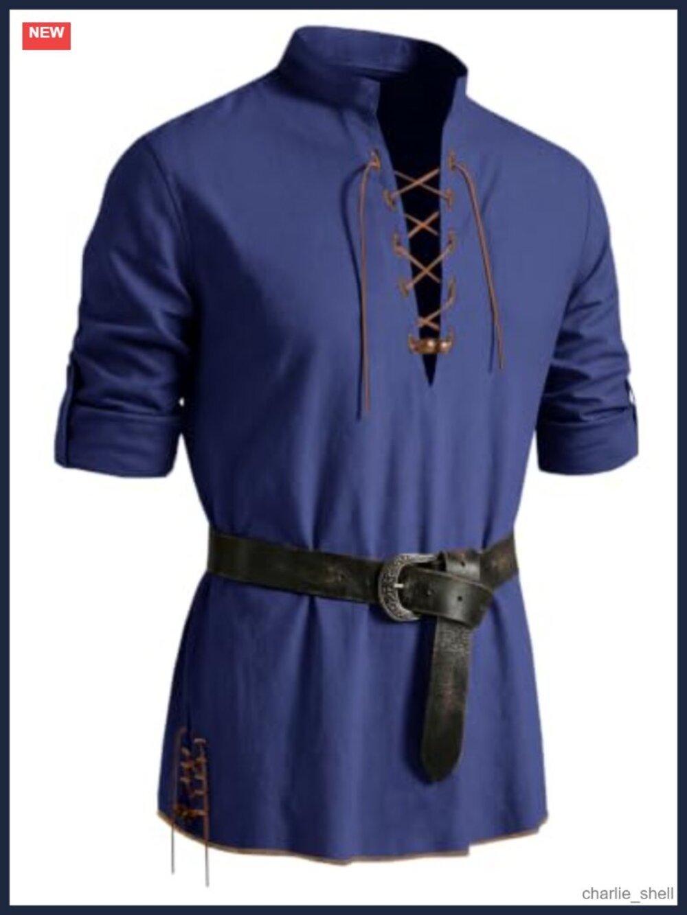 Men's Medieval Pirate Shirt Cotton Lace Up Renaissance Viking Costume Top